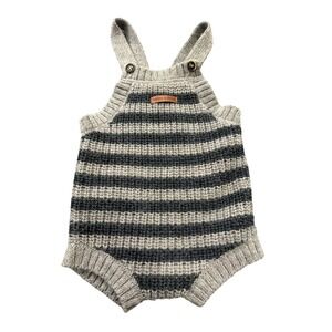 Tocoto Vintage Kids Grey Striped Wool Alpaca Knit Romper Made in Spain 12M